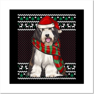 Xmas Bearded Collie Dog Santa Hat Posters and Art